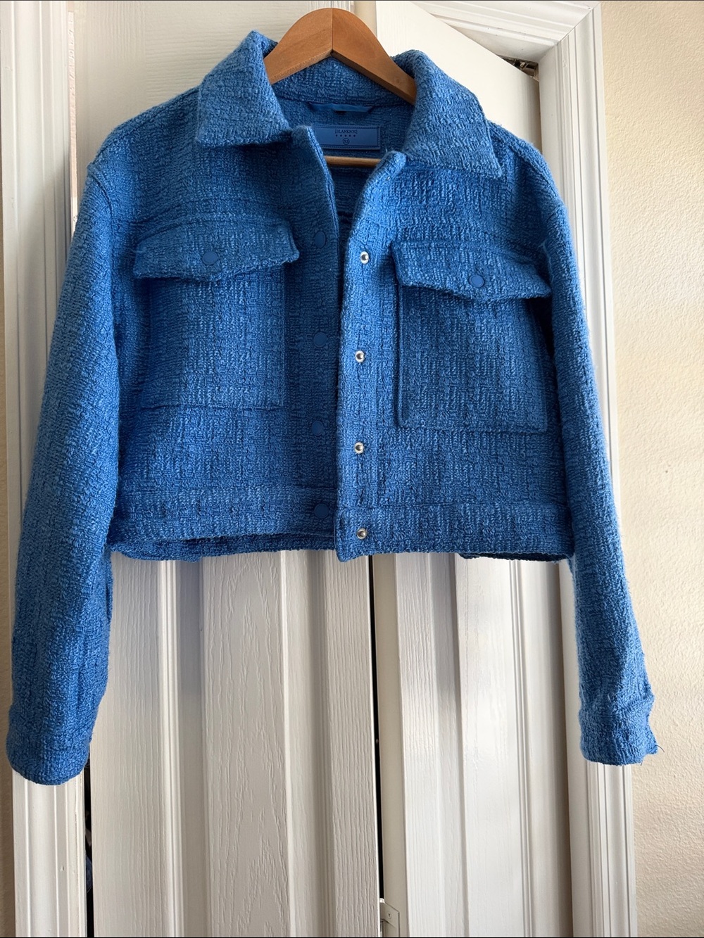 Blank NYC Bright Blue Cropped Bouclé Jacket